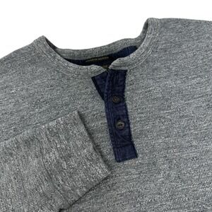 LUCKY BRAND Men's Gray Long Sleeve Slub Henley Denim Trim Size Large